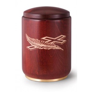 Wooden Urn (Stained Mahogany with Cross and Feather Engraving)